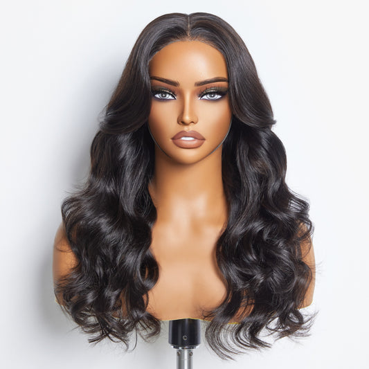 Tedhair 24 Inches 5"x5" Body Wavy Wear & Go Glueless #1B Lace Closure Wig-100% Human Hair