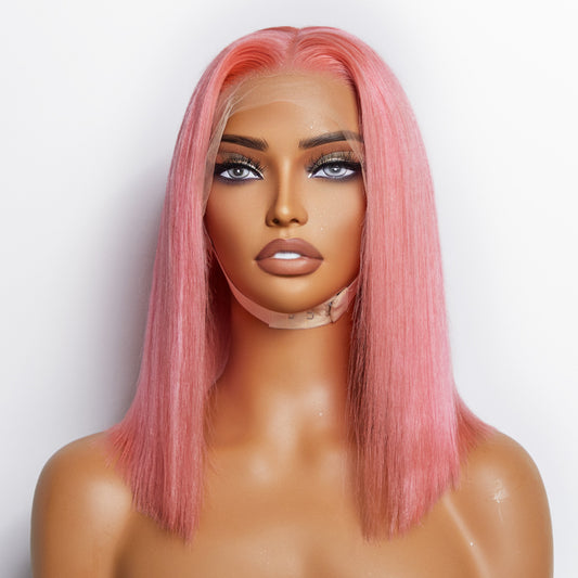 TedHair 150% Density 13x4 Pre-Plucked Lace Frontal Bob Wig Straight #Pink