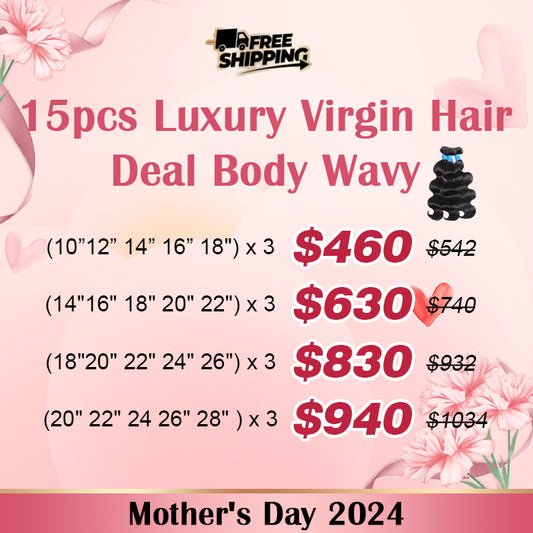 Top Seller-TedHair Mother's Day Package 15pcs Body Wavy Bundle Deal $460-$940 Free Shipping