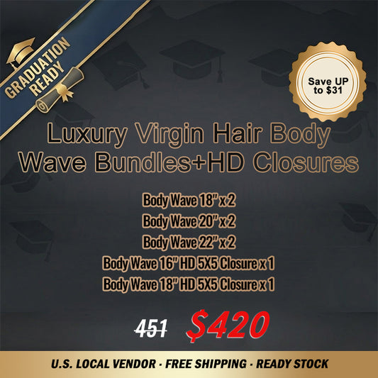 2026 Graduation Season Package Deal |8pcs Luxury Virgin Hair Body Wave Bundles + HD Closures $420 #1B Natural Black