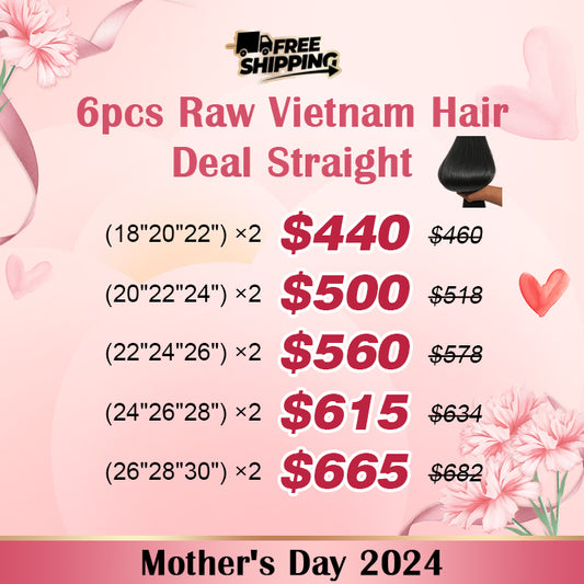 TedHair Mother's Day Package 6pcs Straight Raw Vietnam Hair Bundle Deal $440-$665 Free Shipping