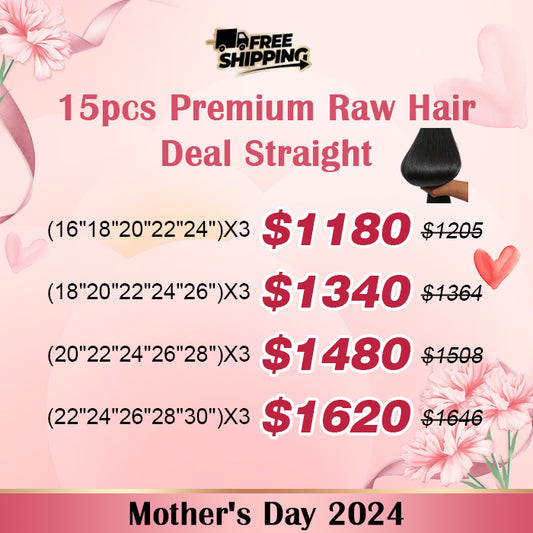 TedHair Mother's Day Package 15pcs Straight Premium Raw Hair Bundle Deal $1180-$1620 Free Shipping