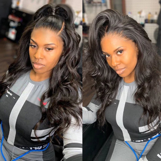 TedHair 20-24 Inches Full Lace Wig Classy Natural Black Body Wave Free Parting Long Wig-100% Human Hair