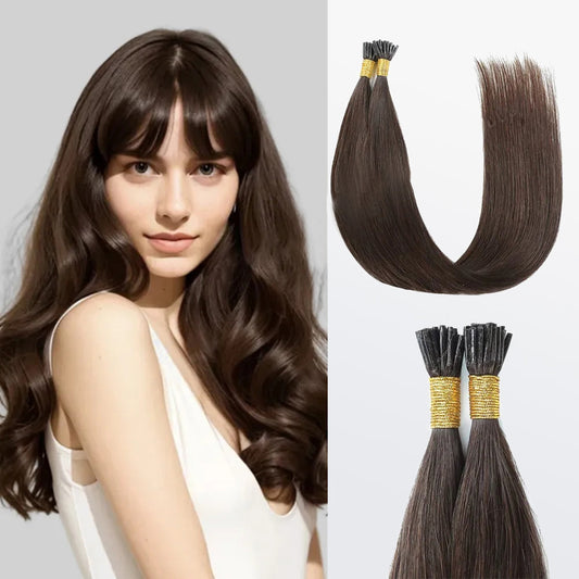 Tedhair I Tip Hair Extensions Straight Natural Remy Human Hair (#2 Darkest Brown )