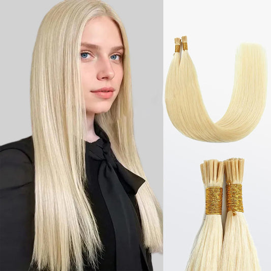 Tedhair I Tip Hair Extensions Natural Remy Human Hair (#613 Lightest Blonde )
