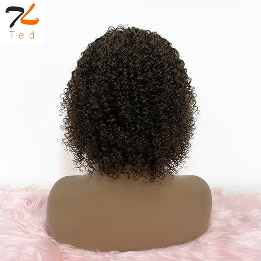 T TED 10 Inches Natural Chestnut Brown Curly Shag Glueless BOB Wig