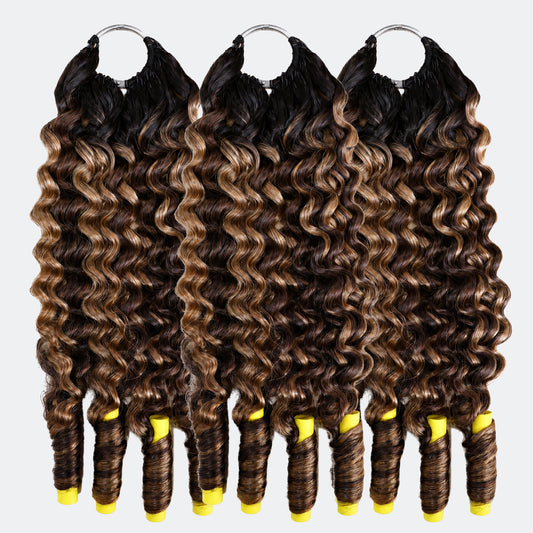 TedHair Miracle Knots Human Feather Crochet Hair Burmese Curly with Spiral Curls #T1B/P4/27