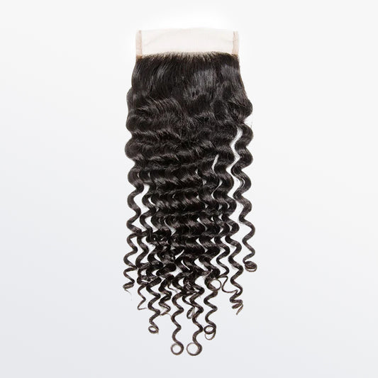 TedHair 12-20 Inch 4" x 4" Deep Curly Free Parted Lace Closure #1B Natural Black