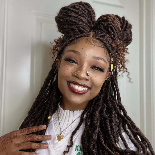 Tedhair 26 Inches 4x4 Deep Curls Ends Boho Goddess Locs Lace Closure Wigs 200% Density-100% Handmade