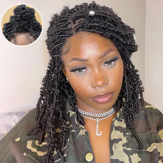 Tedhair 14 Inches 4x4 Short Butterfly Locs Lace Closure wigs 200% Density-100% Handmade