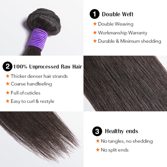TedHair 12A Premium Raw Indian Hair Bundles Straight 14-30''