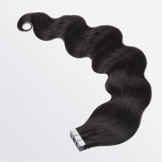 TedHair Premium Quality Body Wavy Tape In Remy Hair Extensions #1B Natural Black