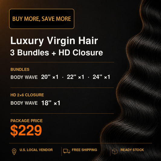 2026 Package Deal 20''/22''/24'' 3 Bundles Body Wave Virgin Hair And 18'' HD 2x6 Body Wave Closure