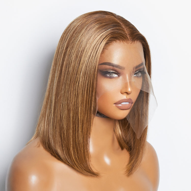 TedHair 12 Inches 13"x4" #P4/27 Straight Bob Lace Frontal Wig-100% Human Hair