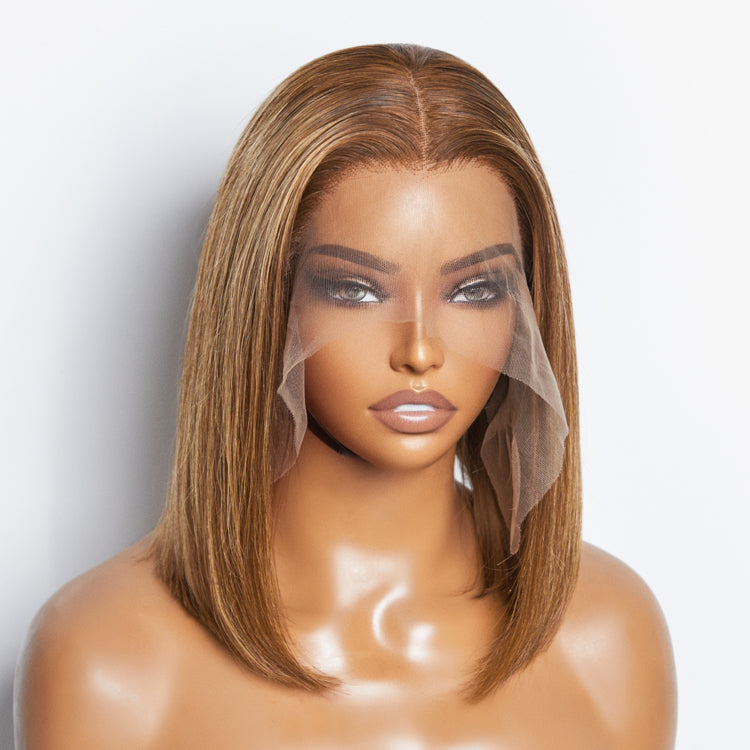 TedHair 12 Inches 13"x4" #P4/27 Straight Bob Lace Frontal Wig-100% Human Hair