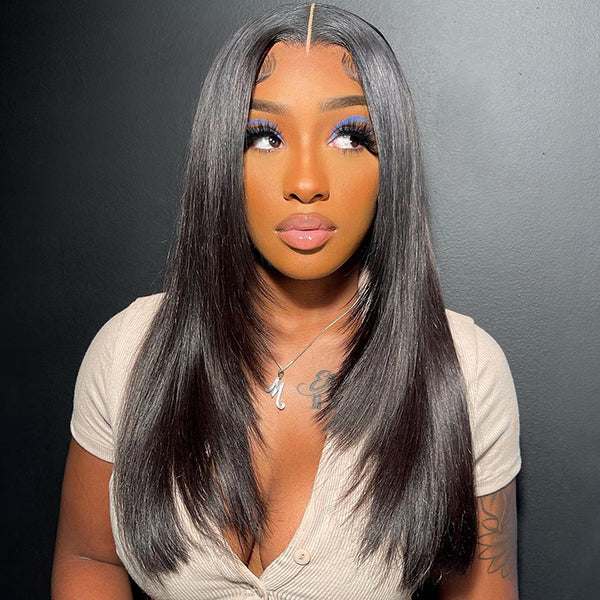 Tedhair 22/24/26 Inches 13x4 Black Long Straight Layered Style Lace Front Wig 180% Density-100% Human Hair