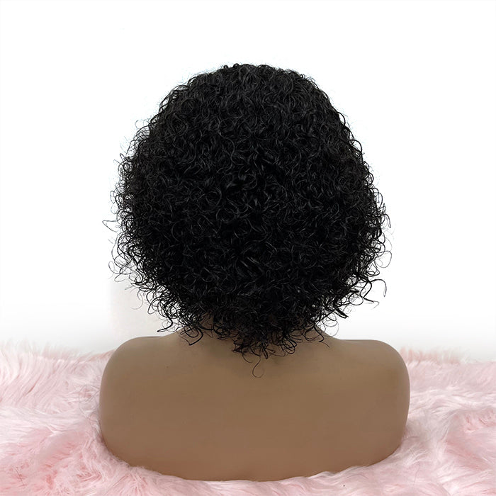TedHair 10 inch Human Hair Natural Curly Fringe Glueless BOB Wig
