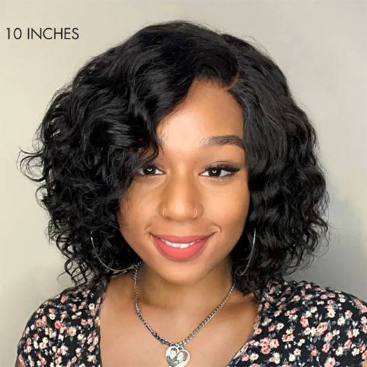 TedHair 10 Inches #1B T-Part Undetectable Lace Water Wave C Part Short Bob Wig