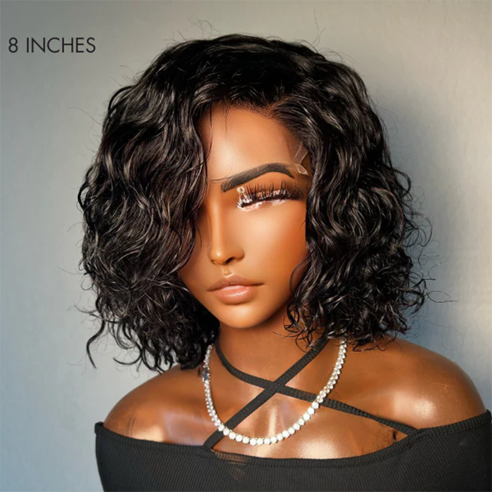 TedHair 10 Inches #1B T-Part Undetectable Lace Water Wave C Part Short Bob Wig