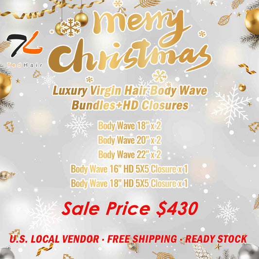 2025 Christmas Package Deal ｜8pcs Luxury Virgin Hair Body Wave Bundles + HD Closures $430