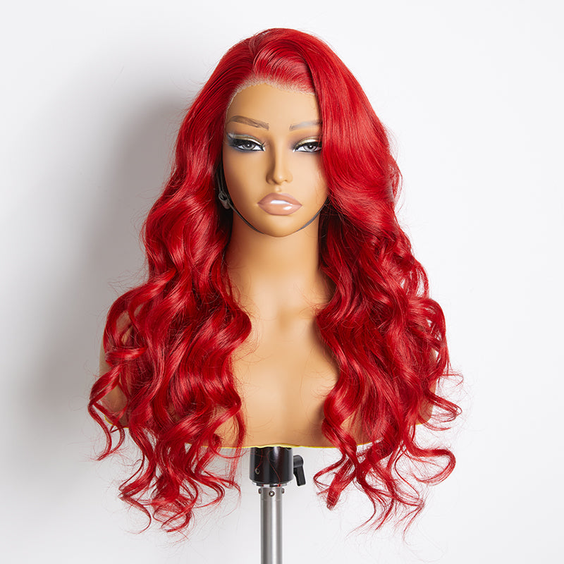 Tedhair 24 Inches 13"x4"  Body Wavy Wear & Go Glueless #Red Lace Frontal Wig-100% Human Hair