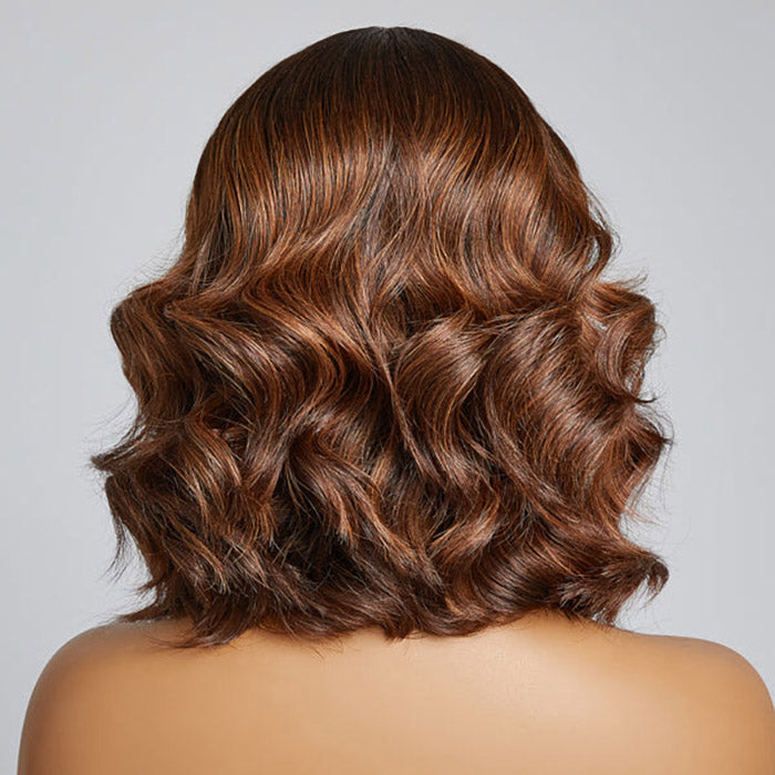 TedHair 12 Inches Elegant Brown Ombre Loose Wave T-Part HD Lace Glueless Short Wig 100% Human Hair