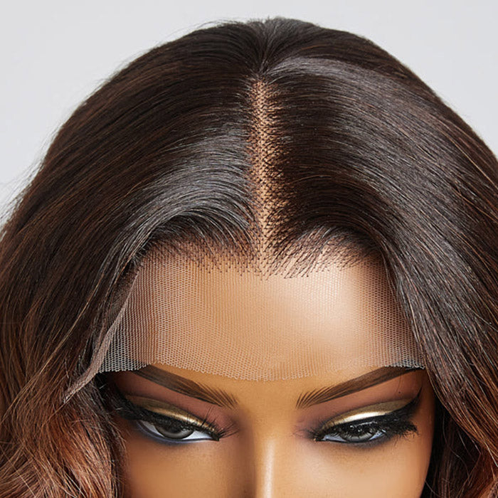 TedHair 12 Inches Elegant Brown Ombre Loose Wave T-Part HD Lace Glueless Short Wig 100% Human Hair