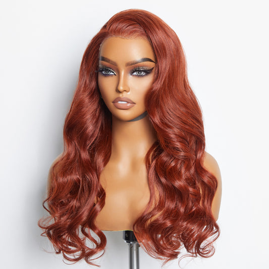 Tedhair 24 Inches 13"x4"  Wear & Go Glueless #Redbrown Lace Frontal Wig-100% Human Hair