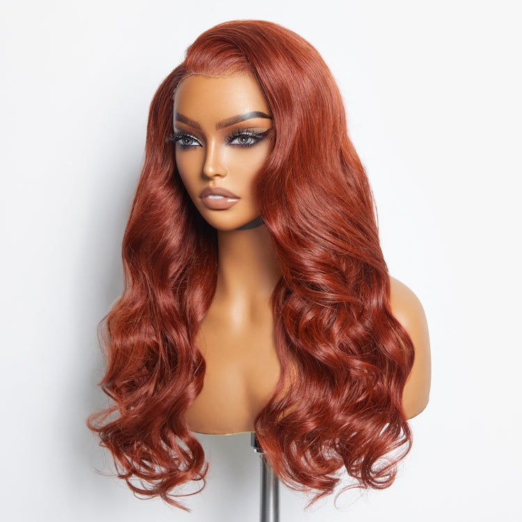 Tedhair 24 Inches 13"x4" Body Wavy Wear & Go Glueless #Redbrown Lace Frontal Wig-100% Human Hair