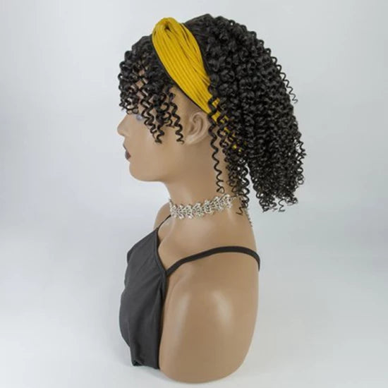 Tedhair 12-18 Inch Grab-N-Go 1B# Kinky Curly Headband Wigs 200% Density- 100% Human Hair