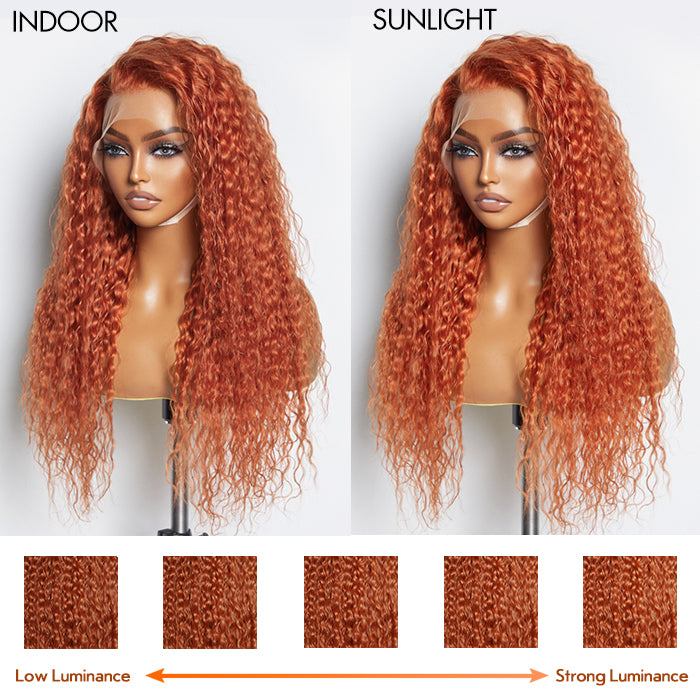 Tedhair 24 Inches Ginger 13"x4" Lace Front Water Wavy Wig Pre-Plucked Free Part 150% Density-100% Human Hair