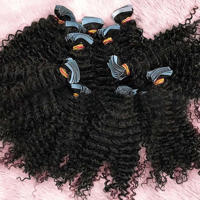 TedHair Afro-textured Kinky Curly Tape In Remy Hair Extensions #1B Natural Black