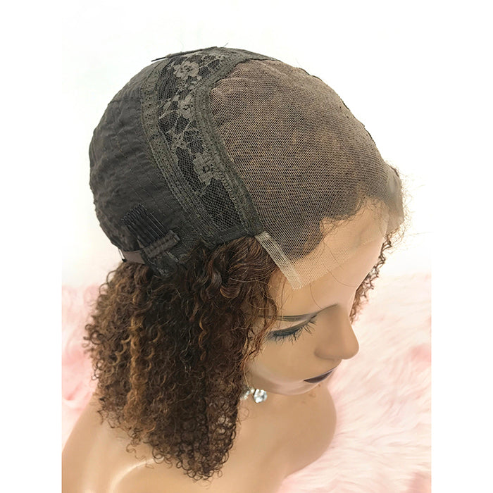 TedHair 14 inch 5"x5" Closure Lace Wig Kinky Curly Brazilian Human Virgin Hair 150% Density
