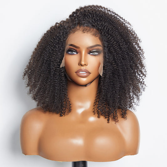 Tedhair 16 Inches 13"x4" Afro Kinky Curly 4C Edge Hairline #1B Lace Frontal Wig-100% Human Hair