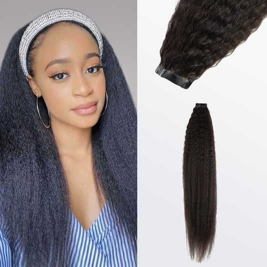 TedHair Afro-textured Kinky Straight Tape In Remy Hair Extensions #1B Natural Black