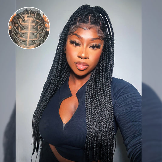 Tedhair 30 Inches 13x6 Box Braided Large Braids Knotless Lace Front Wigs 200% Density-100% Handmade