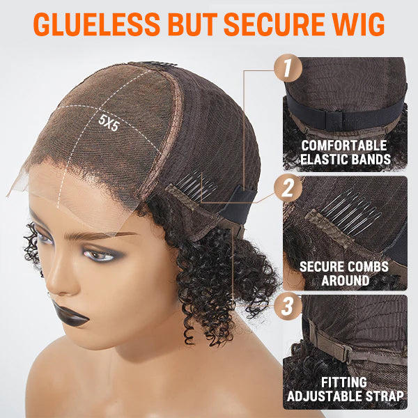TedHair 12 Inches 5x5 4C Edges | Kinky Edges Jerry Curly Glueless Short Lace Closure Wig-100% Human Hair