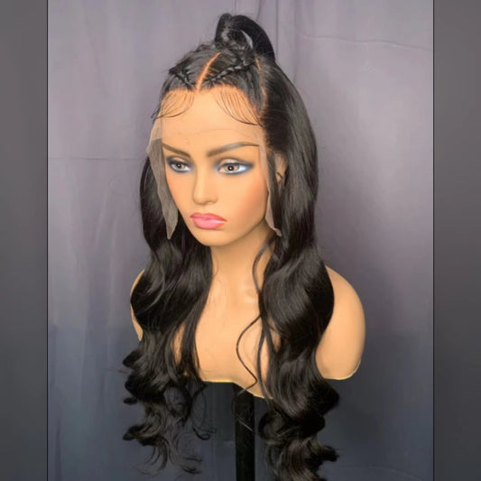 Tedhair 26 Inches 13x6 Pre Up-do Body Wave with Braids Lace Frontal Wig 180% Density-100% Human Hair
