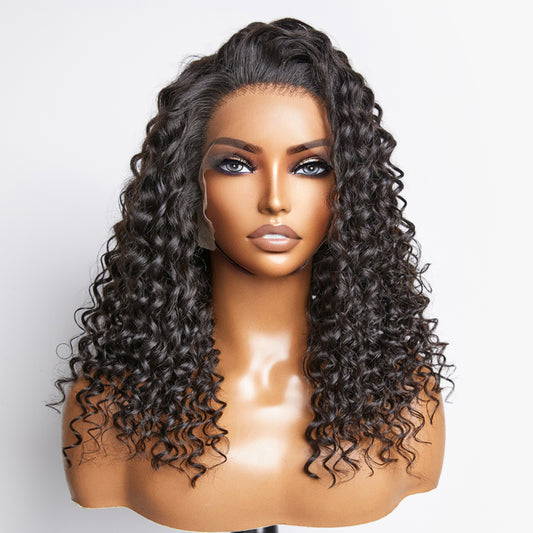 TedHair Glueless 3D Cap Pre-bleached Deep Curly 13x4 Transparent Lace Front Wig 150% Density