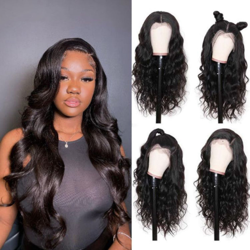 TedHair 16-18 Inches #1B 360 Lace Pre-Plucked Body Wavy Lace Frontal Wig-100% Human Hair