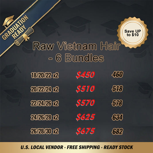 2026 Graduation Season Package Deal ｜ 6pcs Raw Vietnam Hair Bundle Deal $450-$675 #1B Natural Black