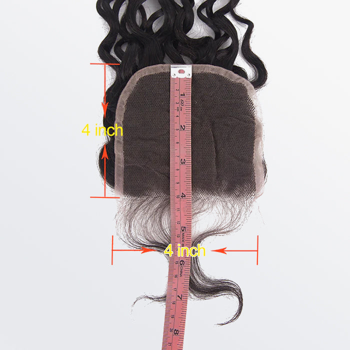 TedHair 12-20 Inch 4" x 4" Italy Curly Free Parted Lace Closure #1B Natural Black