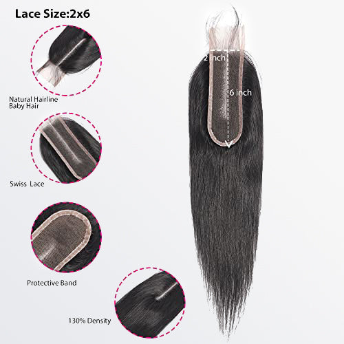 TedHair 12-20 Inches 2" x 6" Upgrade Straight Transparent Lace Closure #1B Natural Black