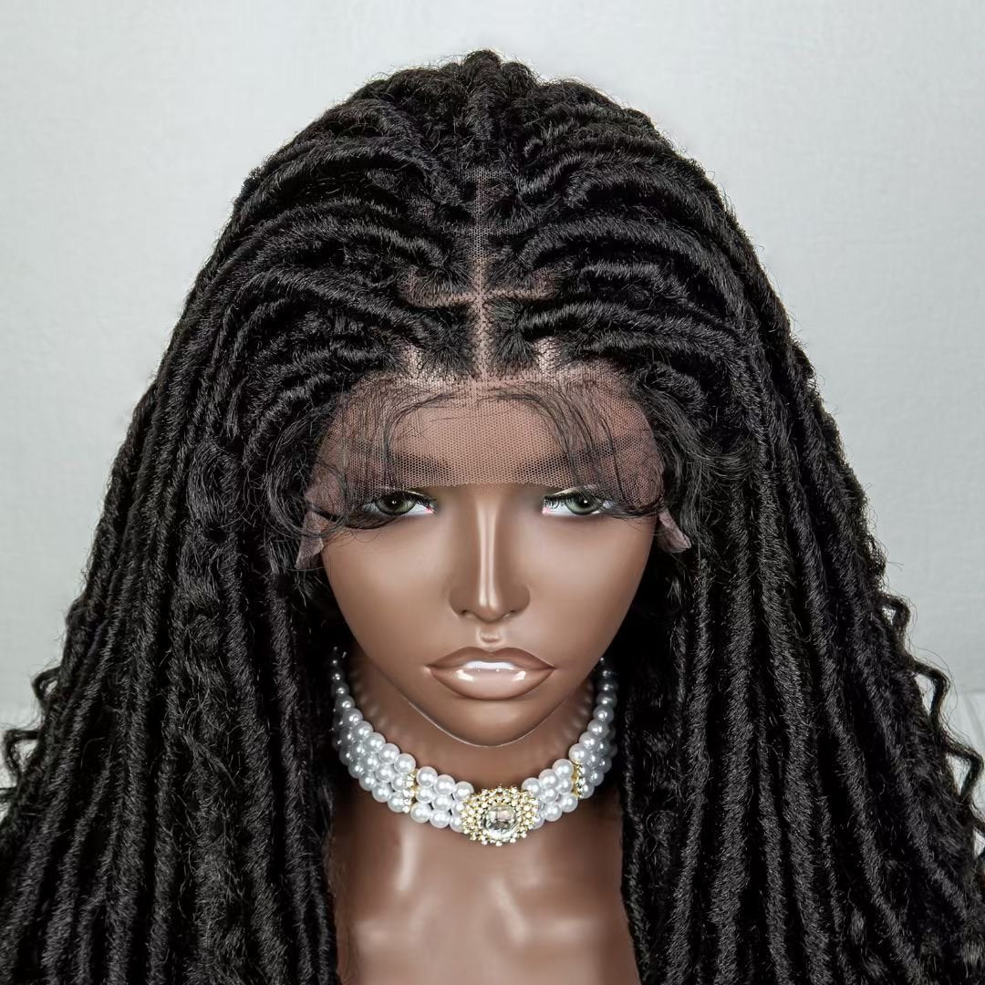Tedhair 26 Inches 4x4 Faux Goddess Locs with Curls Braids Lace Closure Wigs 200% Density-100% Handmade