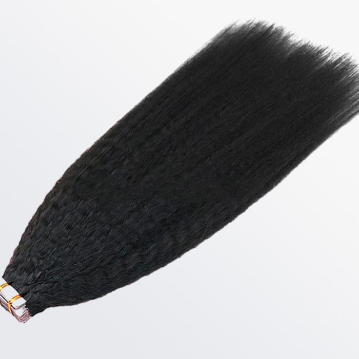TedHair Afro-textured Kinky Straight Tape In Remy Hair Extensions #1B Natural Black