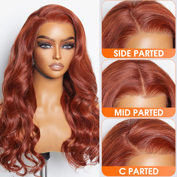 Tedhair 24 Inches 13"x4" Body Wavy Wear & Go Glueless #Redbrown Lace Frontal Wig-100% Human Hair