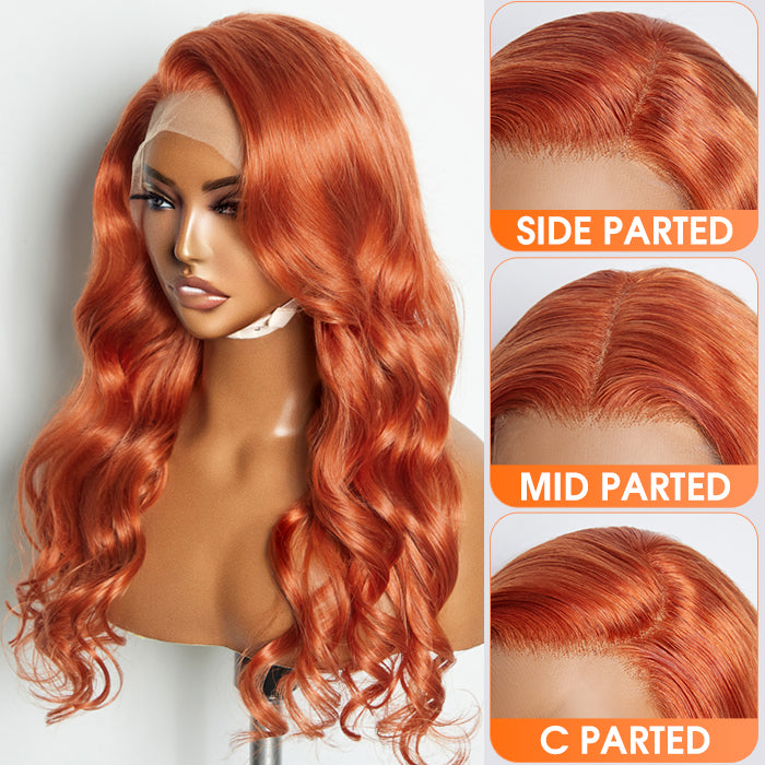 Tedhair 24 Inches Ginger 13"x4" Lace Front Body Wavy Wig Pre-Plucked Free Part 150% Density-100% Human Hair