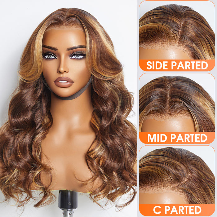 Tedhair 24 Inches 13"x4"  Body Wavy Wear & Go Glueless #4/27 Lace Frontal Wig-100% Human Hair