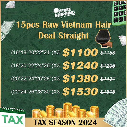 TedHair Tax Season Package 15pcs Straight Raw Vietnam Hair Bundle Deal $1100 -$1530 Free Shipping