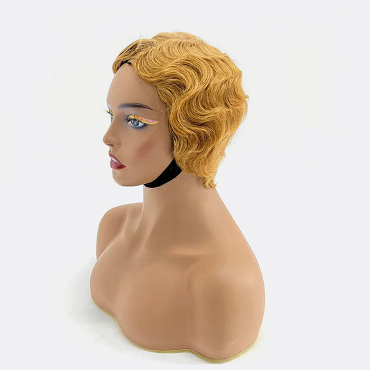 TedHair 6 Inches Vintage Honey Blonde Finger Wave Glueless BOB Wig